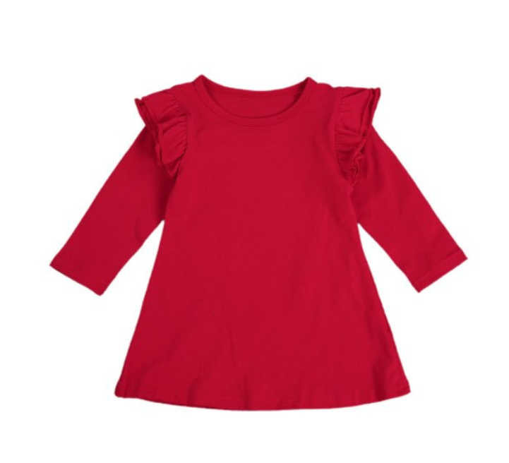 Flutter wing basic long sleeve dress - Red