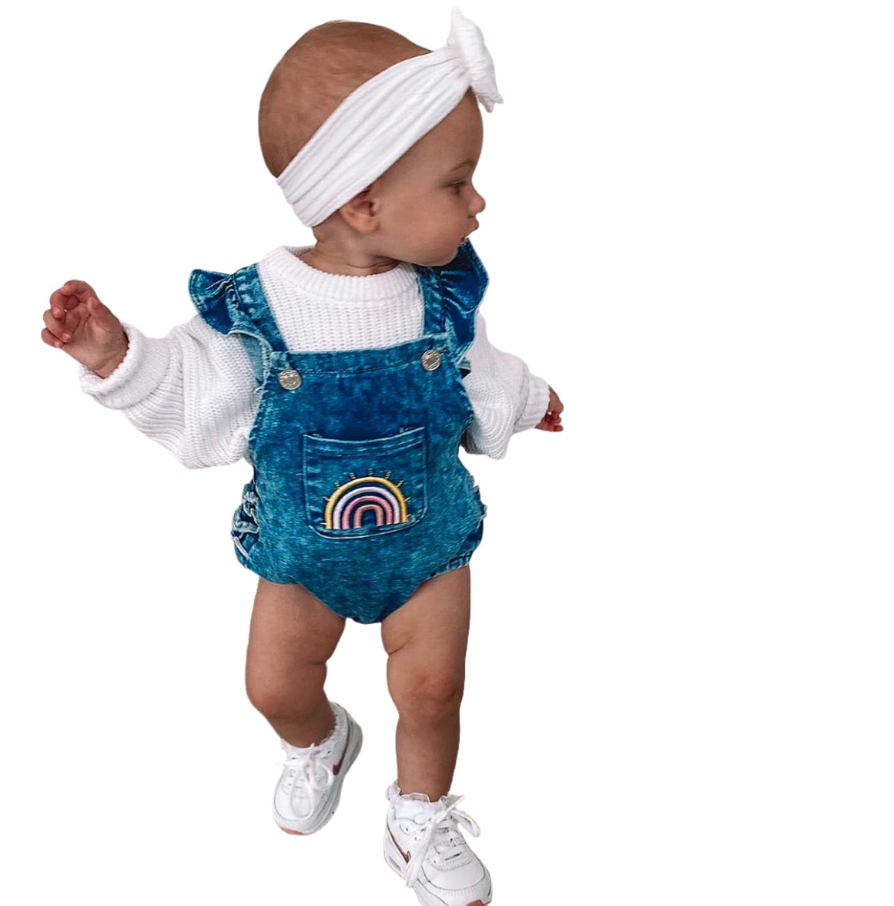 Acid wash denim rainbow romper