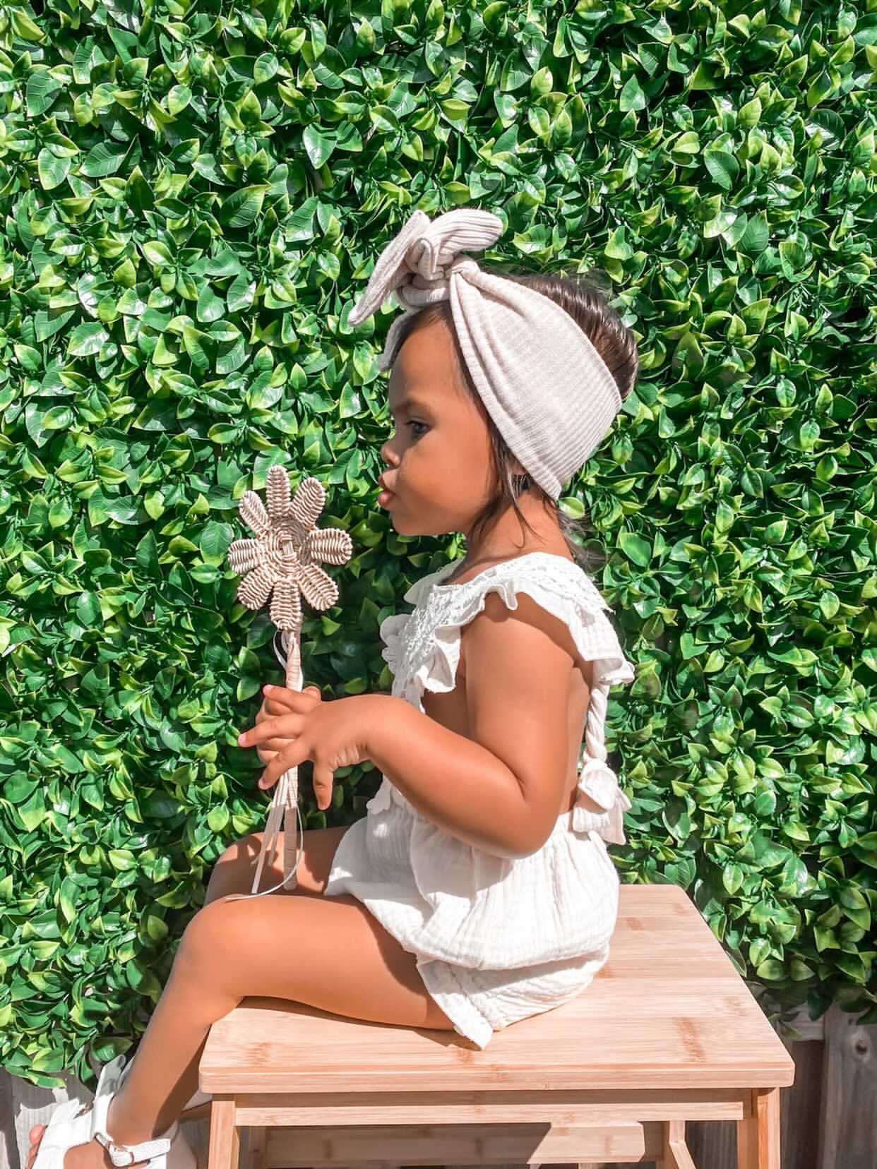 Linen lace flutter romper - Beige