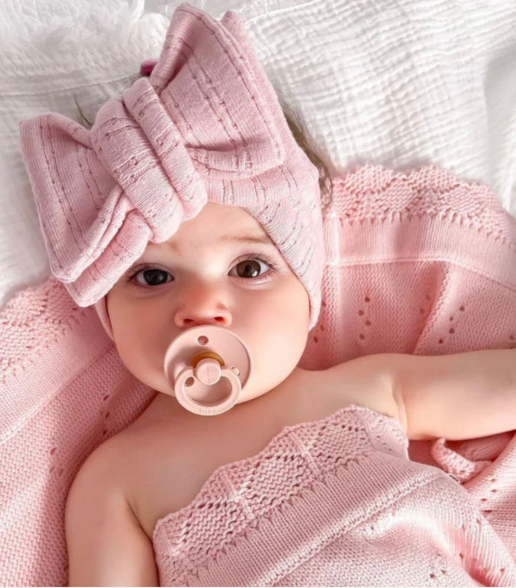 Pointelle Oversized Bow - Pink Chai - handmade SKYLAROSECO