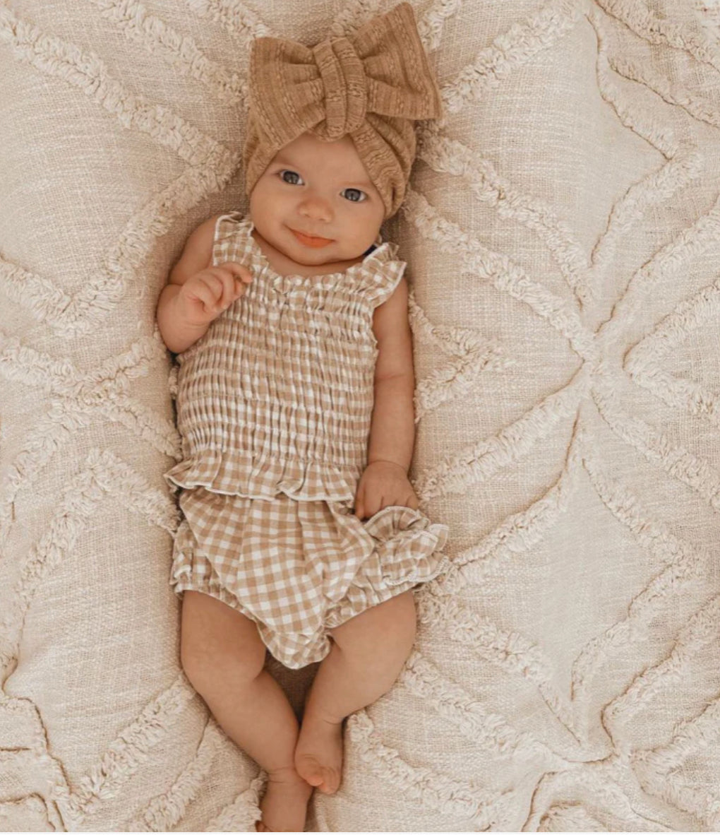 Luxe Rib Oversized Bow - Sandstone - handmade SKYLAROSECO