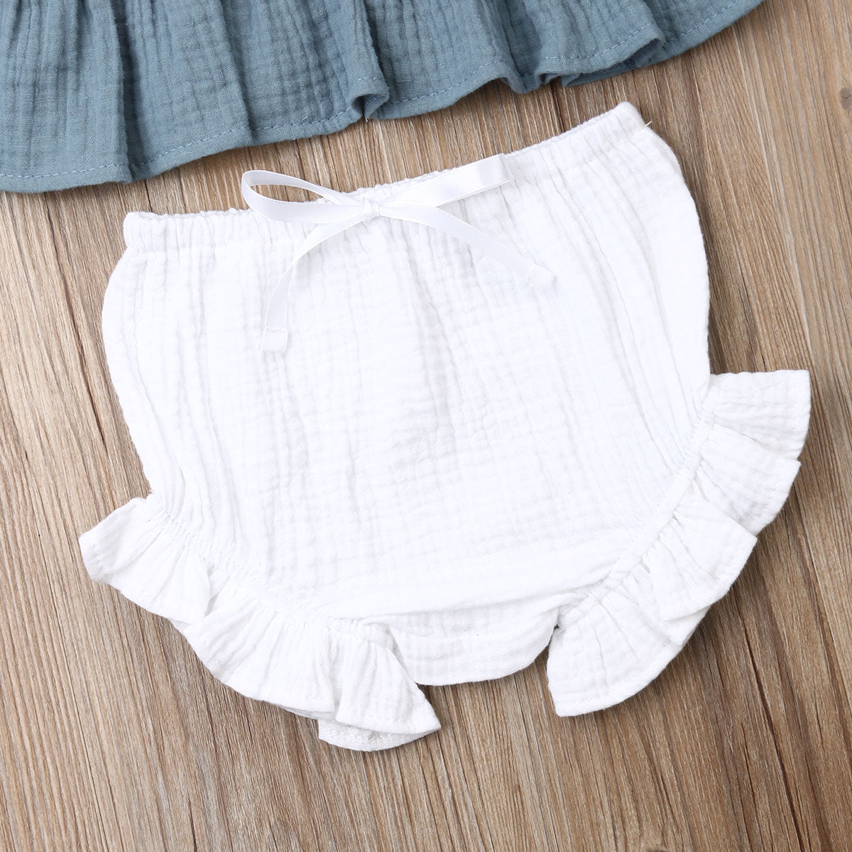 Linen Top & Bloomer Ruffle Set - Blue Top White Bloomer - nixonscloset