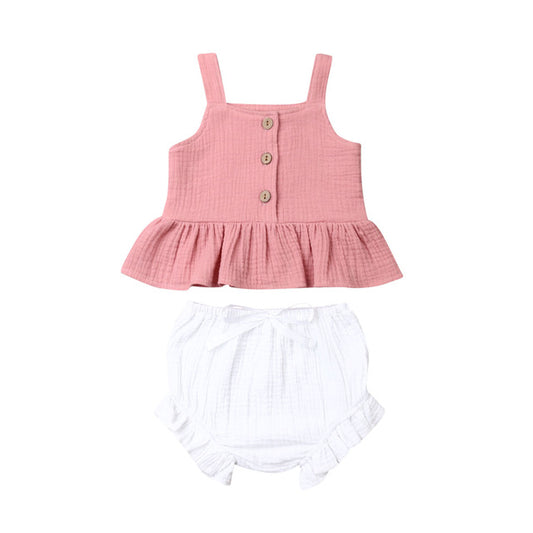 Linen Top & Bloomer Ruffle Set - Pink Top White Bloomer - nixonscloset
