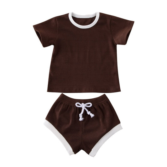 Ribbed Tee & Shorts Set - Chocolate - nixonscloset