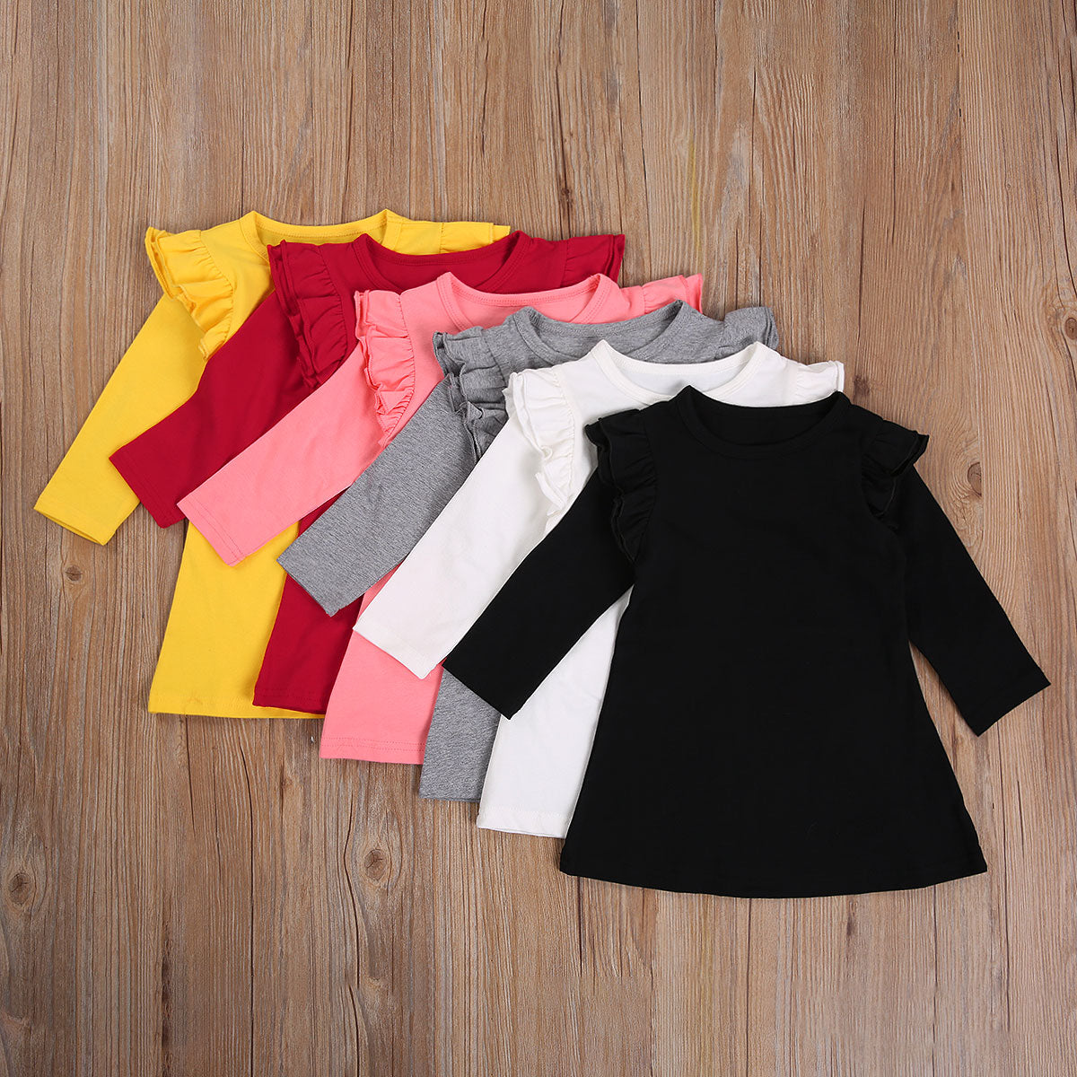 Flutter wing basic long sleeve dress - Black