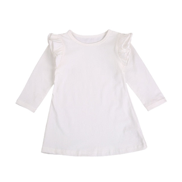 Flutter wing basic long sleeve dress - White