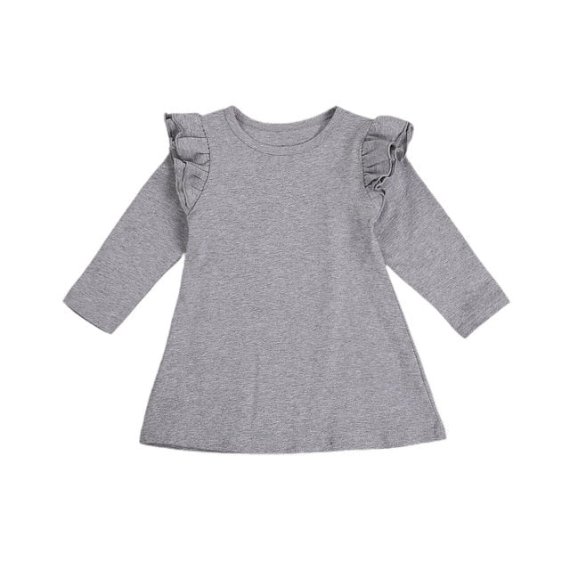 Flutter wing basic long sleeve dress - Grey
