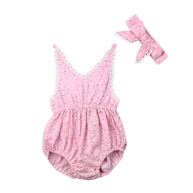 Sweet Daisy Romper with Headband - Pink - nixonscloset