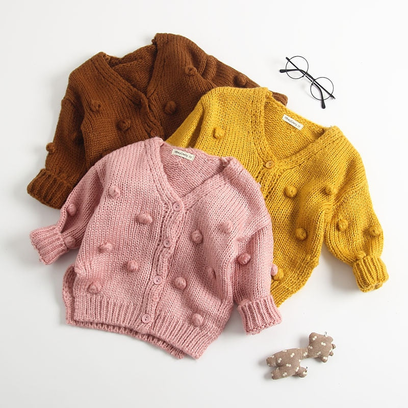 Knitted Pom Pom Cardigan- Pink - nixonscloset