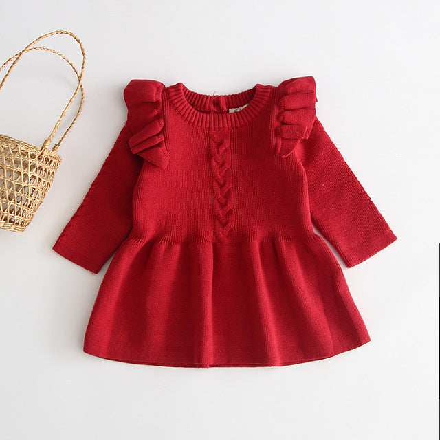 Knitted Cable winter dress - Red