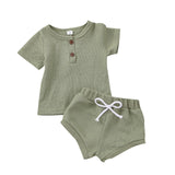 Waffle tee and short basic set - Khaki