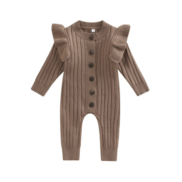 Knitted flutter romper - Coffee