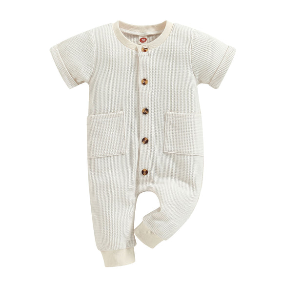 Waffle pocket romper - White