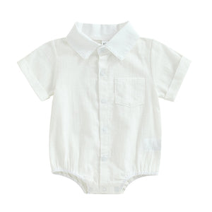 Linen Basic collar romper - White