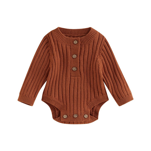 Ribbed Knit Unisex Romper - Chocolate