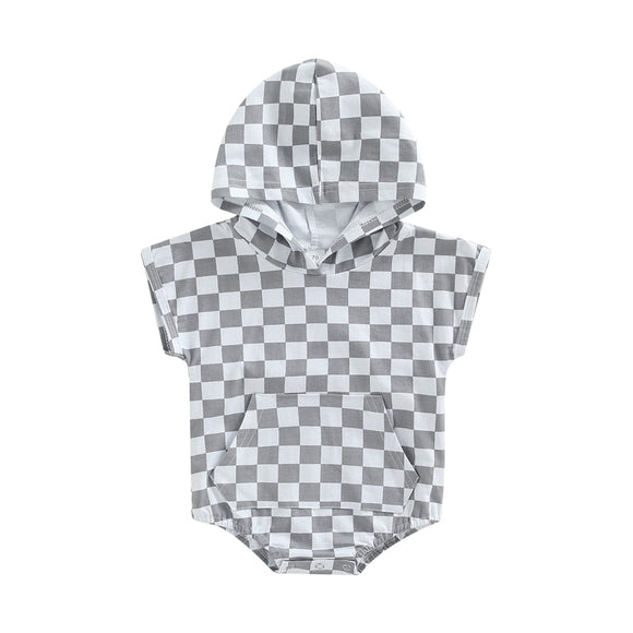 Checkers baby hoodie romper - Grey