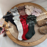 Ribbed bow socks - White