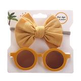 Round Glasses and Ribbed Headband Set - yellowsun
a