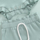 Ribbed winter ruffle romper bloomer & headband set - Blue