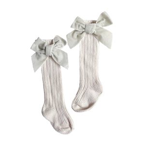 Ribbed bow socks - White