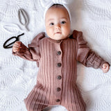 Knitted flutter romper - Coffee