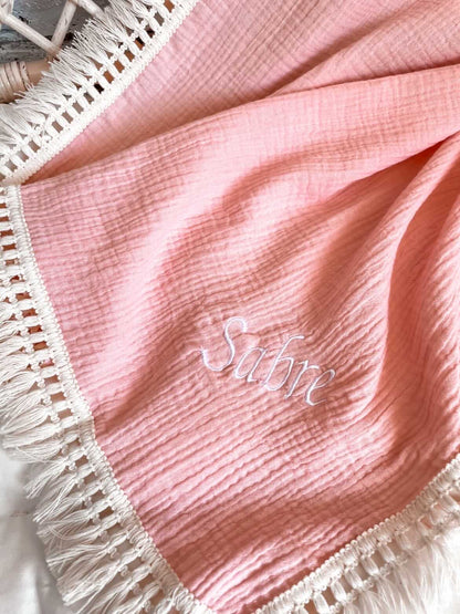 Personalised Embroided Muslin 100% cotton wrap - 10 COLOURS