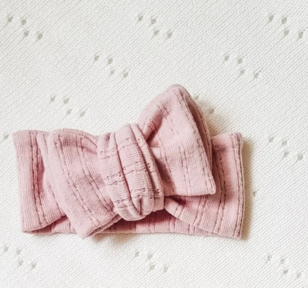 Pointelle Oversized Bow - Pink Chai - handmade SKYLAROSECO
