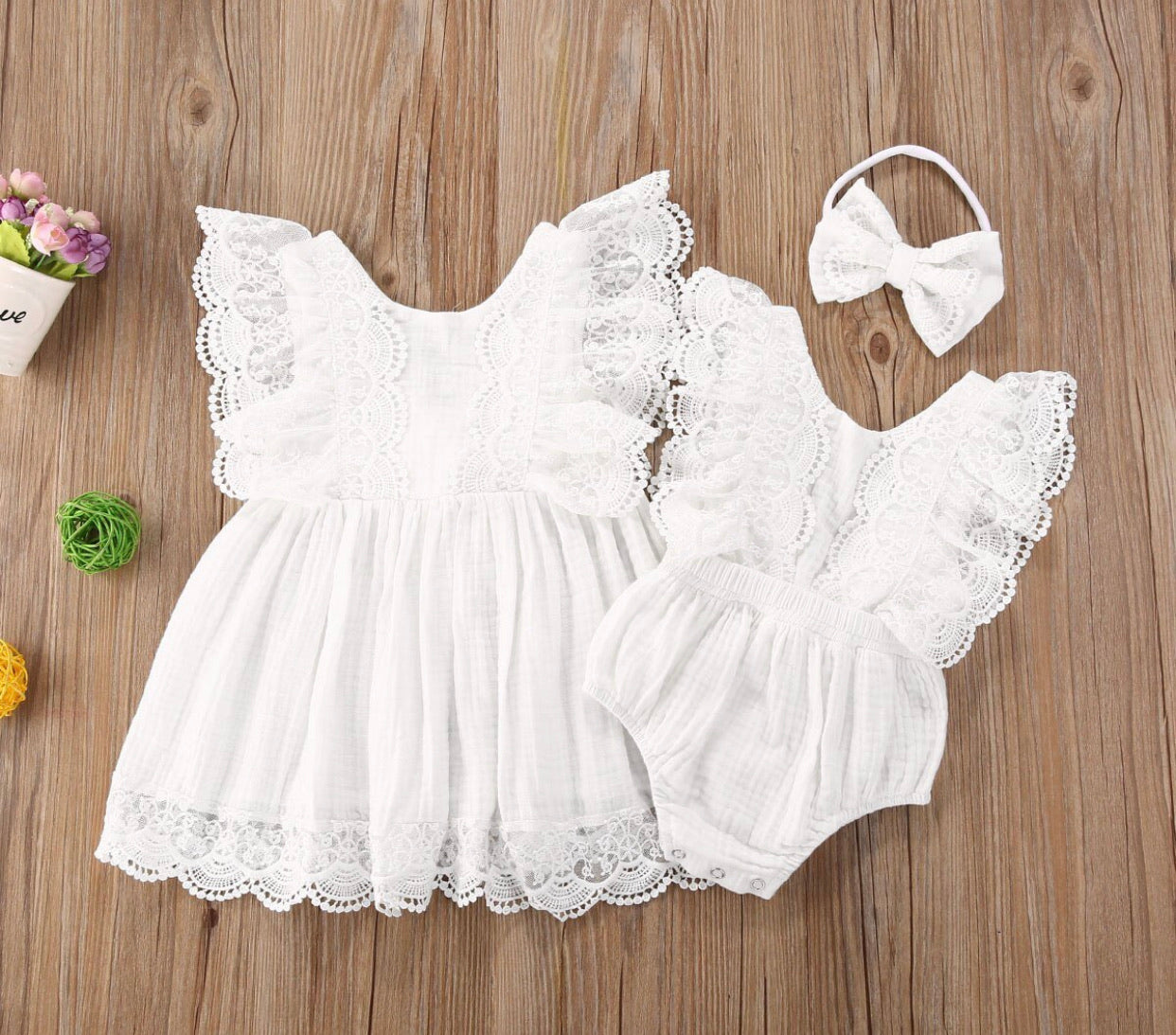 Linen and lace dress - (Matching romper available)