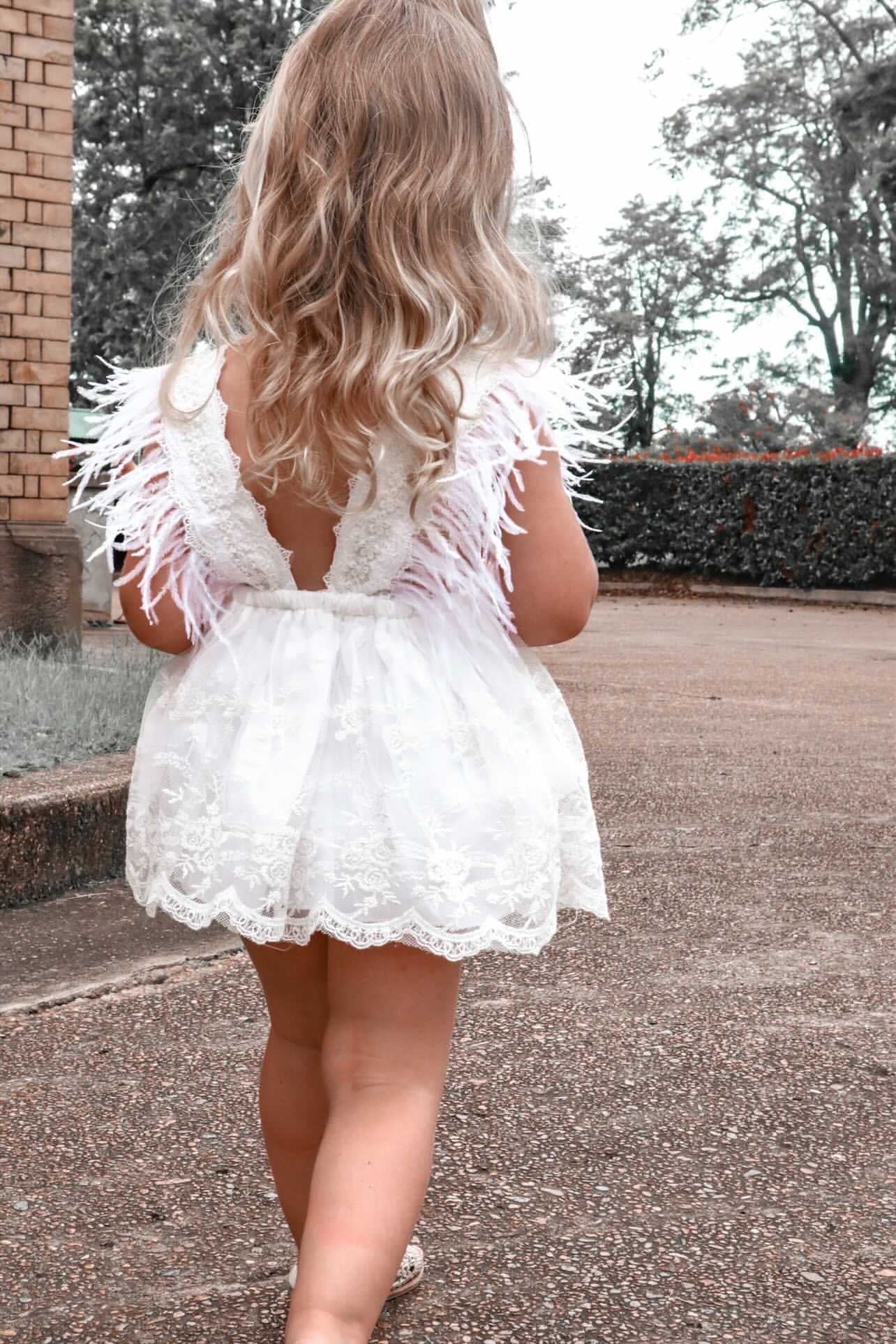 Lace feather sleeve dress
