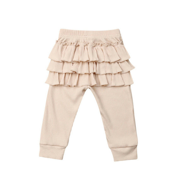 Ribbed Ruffle Botton Leggings - Nude - nixonscloset