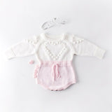 Knitted Heart Romper - Pink - nixonscloset