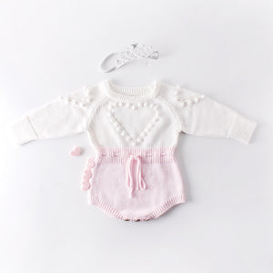 Knitted Heart Romper - Pink - nixonscloset