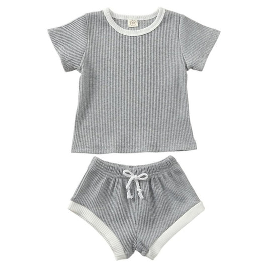 Ribbed Tee & shorts set - Grey