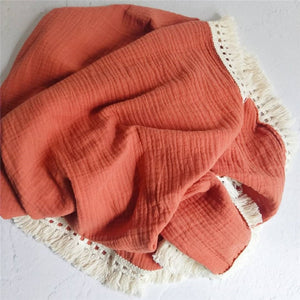 Tassel Bamboo cotton muslin swaddle wrap - Rust