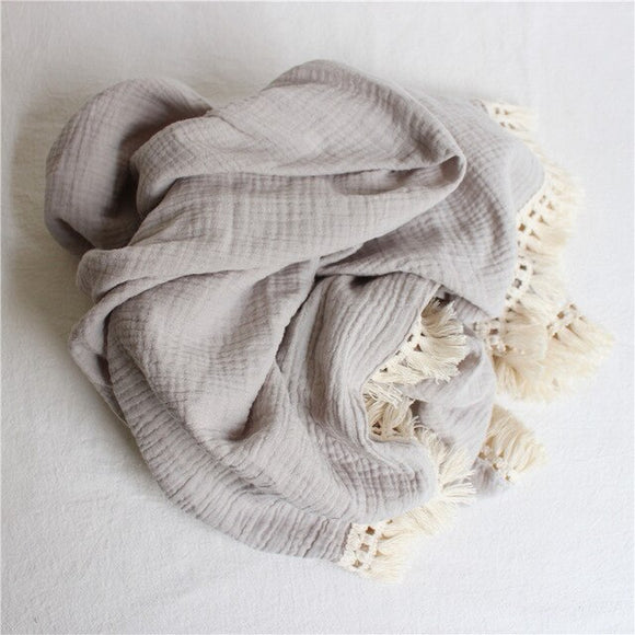 Tassel Bamboo cotton muslin swaddle wrap - Grey