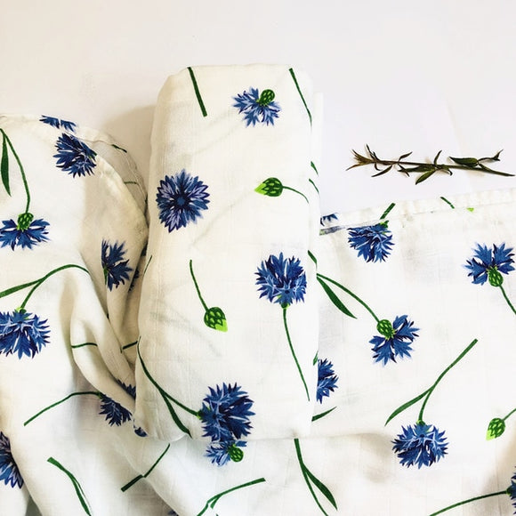 Bamboo Cotton swaddle muslin wrap - Blue flower