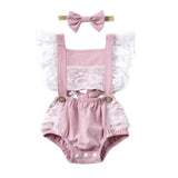 Pink lace ruffle wing romper