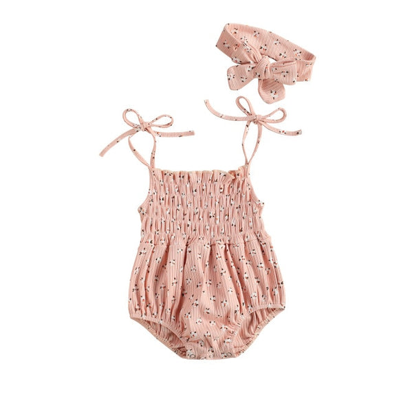 Ribbed scrunch romper - Pink posy