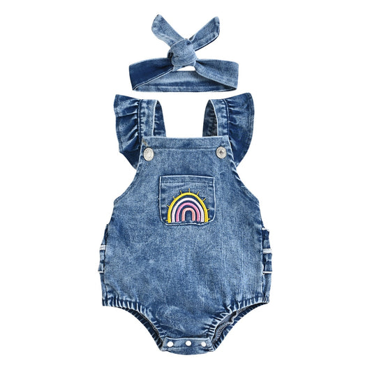 Acid wash denim rainbow romper