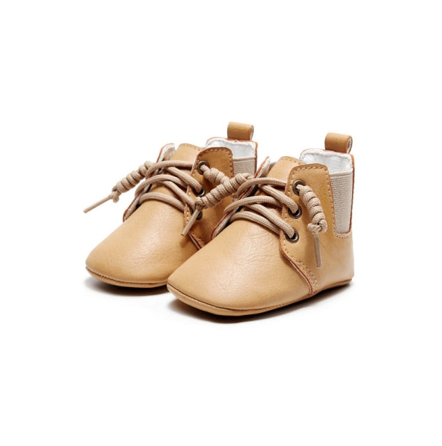 Leather look baby boots - Beige