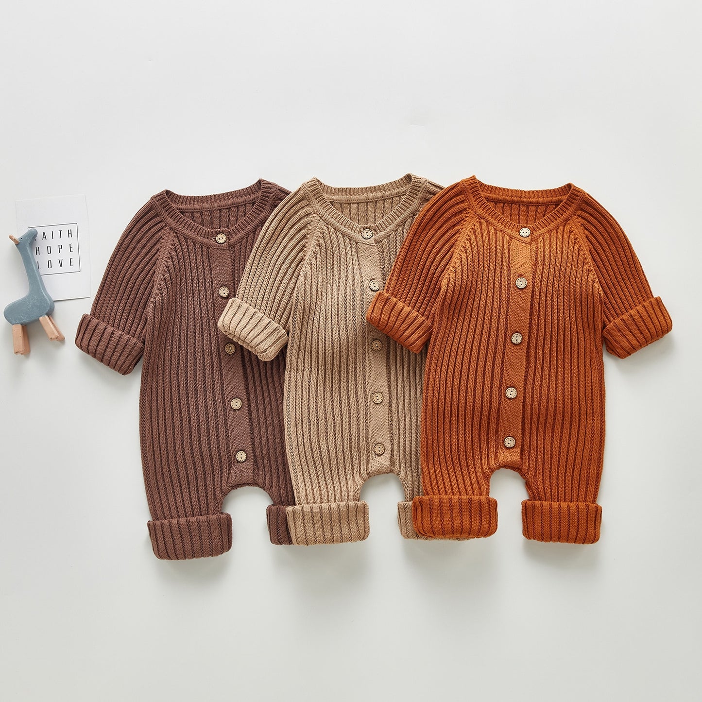 Knitted button up romper - Chocolate