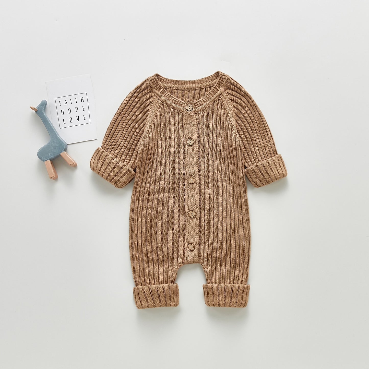 Knitted button up romper - Latte