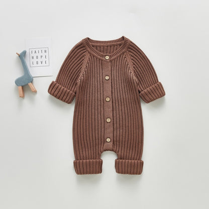 Knitted button up romper - Chocolate