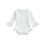 Flare sleeve ribbed basic romper -  White