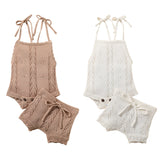 Knitted cable romper & bloomer set - Latte