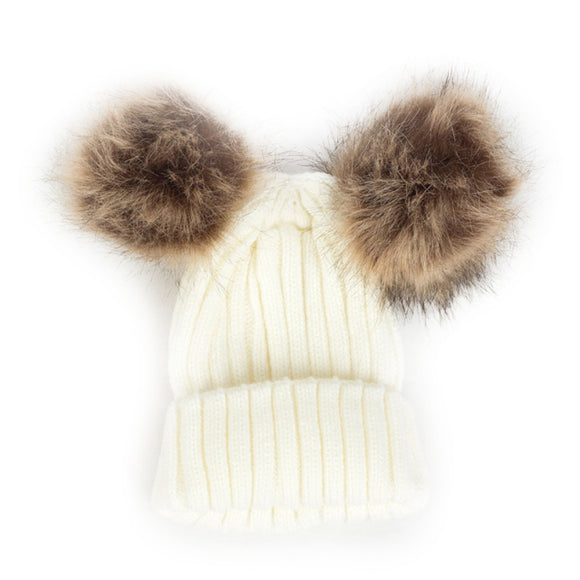 Double pom pom ribbed beanie - White Fawn