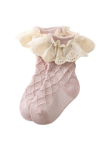 Net pattern lace socks- Pink