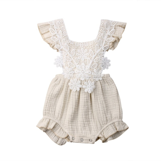 Linen lace flutter romper - Beige