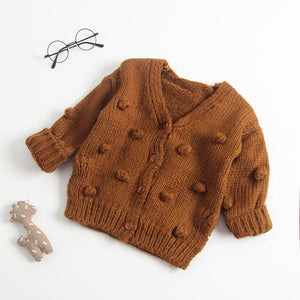 Knitted Pom Pom Cardigan - Rust - nixonscloset