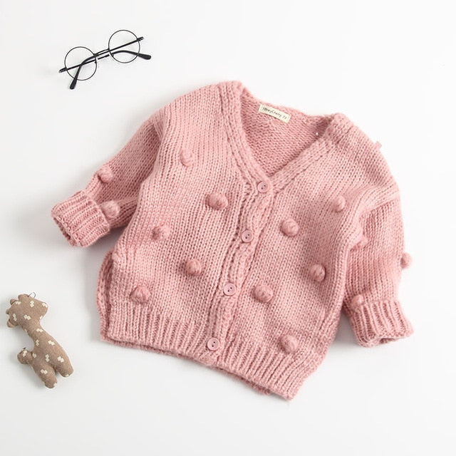 Knitted Pom Pom Cardigan- Pink - nixonscloset